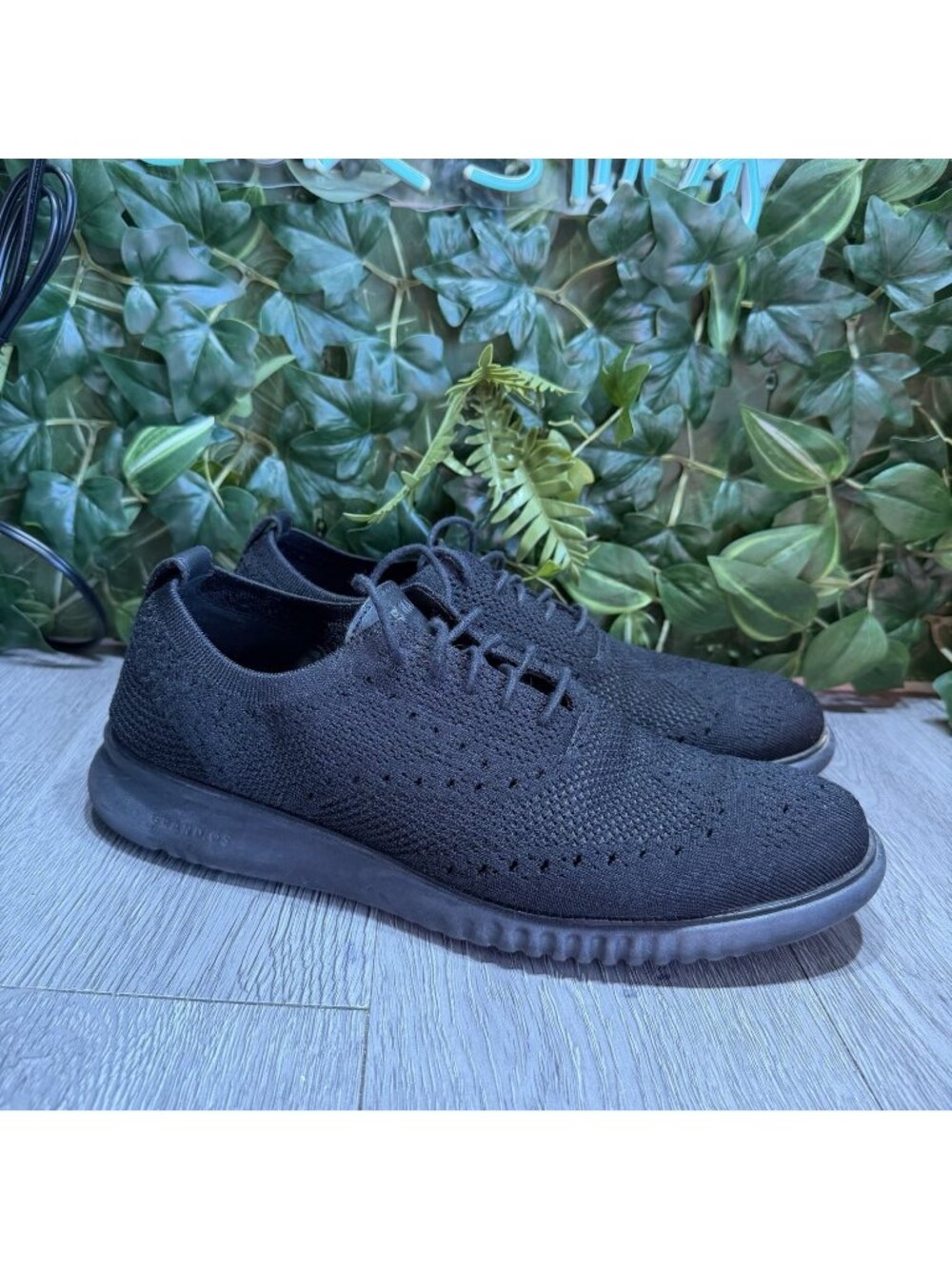 Cole Haan ZeroGrand Oxford Shoes Men 10.5 Black Knit Stitchlite Wingtip Sneaker